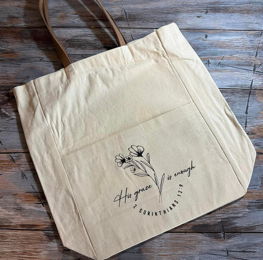 Tote bag with leather handles